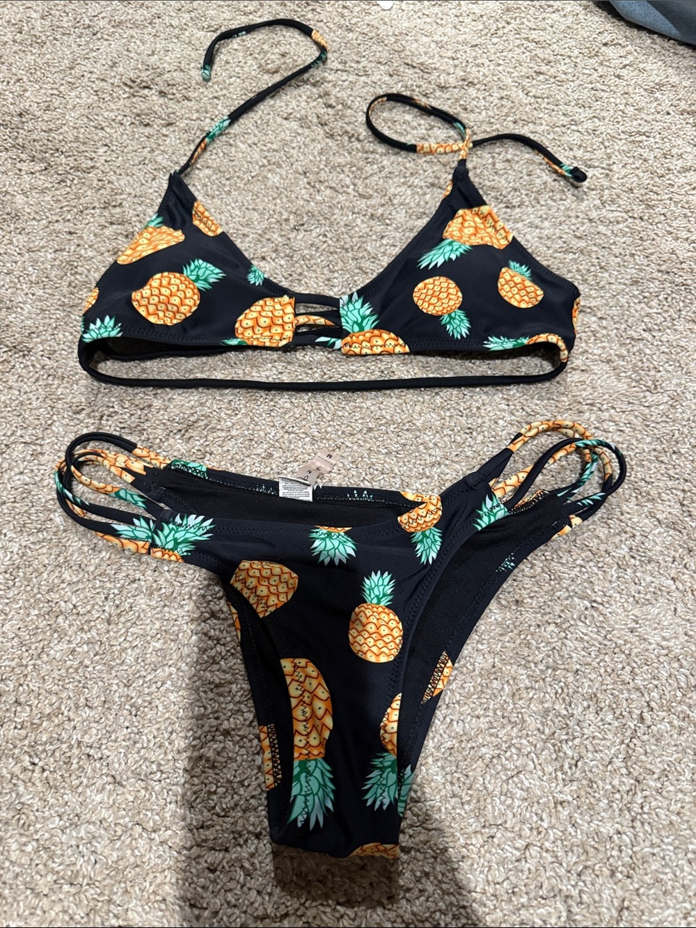 Cupshe Black Bikini with Yellow Pineapple Print